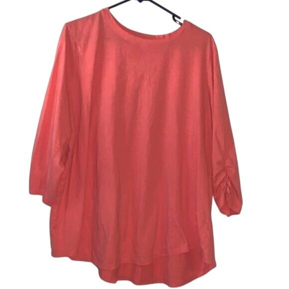Lane Bryant Coral 3/4 Sleeve Ruched Tunic Top Plus Size 22/24 Cotton/Polyester W - Picture 1 of 9